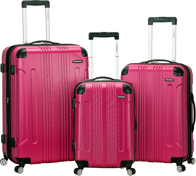 Rockland London Hardside 3 Piece Expandable Spinner Wheel Luggage Set, (20"/24"/28"), Magenta