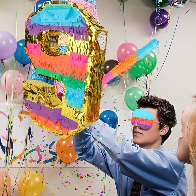Rainbow Number 9 Pinata Birthday Decorations for Kids, Rainbow Pinata with Bat Stick Blindfold for Boys Girls 9th Birthday Celebrations Baby Shower Party Supplies (16.14x10.6x2.95 Inches)