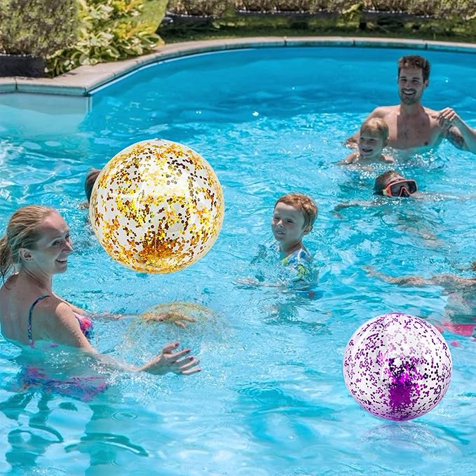 12 Pack Inflatable Beach Balls Bulk - 16" Glitter Pool Toys Balls for Summer Beach Pool Party, Swimming Pool Game Water Beach Toys Party Favor Summer Luau Decoration Essential Blow Up Beach Ball
