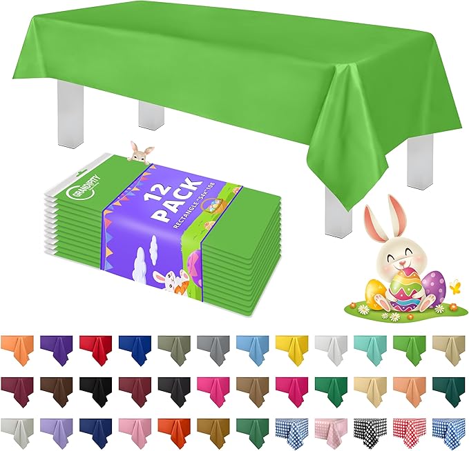 Grandipity 12 Pack Premium Disposable Plastic Tablecloth 54 Inch. x 108 Inch. Decorative Rectangle Table Cover - Lime Green