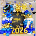 Blue and Gold Graduation Balloon Arch Kit 2026 Graduation Decorations, Gold Number 2026 Balloons with Explosion Star Diploma Grad Cap Foil Balloon for College High School Class of 2026 Graduate Party