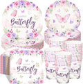 250 Pcs Butterfly Baby Shower Party Tableware Set a Little Butterfly Is on the Way Baby Shower Decorations Pink Purple Floral Paper Plates Napkins and Cups for 50 Guest(Cute Style)