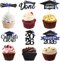 24 Pack 2026 Congrats Grad Cupcake Toppers Set, Graduation Cupcake Decor, Class of 2026 Cupcake Picks for Senior High School College Grad Party Decorations(Black with Royal Blue) A