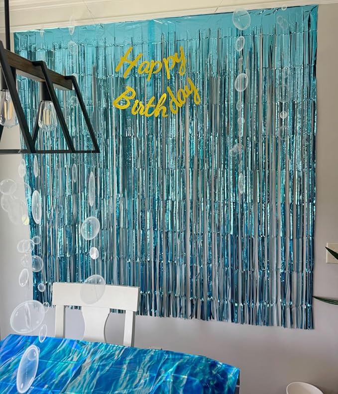 Light Blue Backdrops Curtains Party Decorations, Tinsel Streamers Birthday Decoration for Women Men, Photo Booth Props for Wedding, 2Pack 3.28X6.56Ft