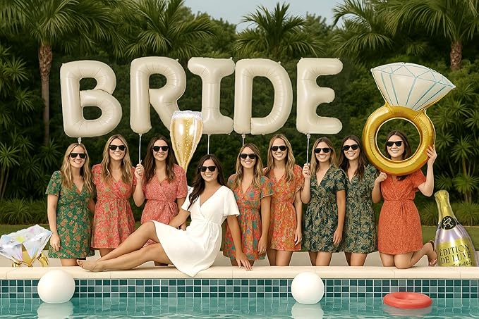 PartyForever 2 Gold Glitter Ring Bachelorette Party Balloons with 40inch Bottle Balloon and Glass Balloon Hen Party Decorations Balloons for Bridal Shower