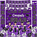 Graduation Decorations Class of 2026 Set - Purple Themed Congrats Grad Banner & Backdrop, Hanging Swirls, Porch Sign, Balloons, Foil Number 2026 for High School & College Celebrations