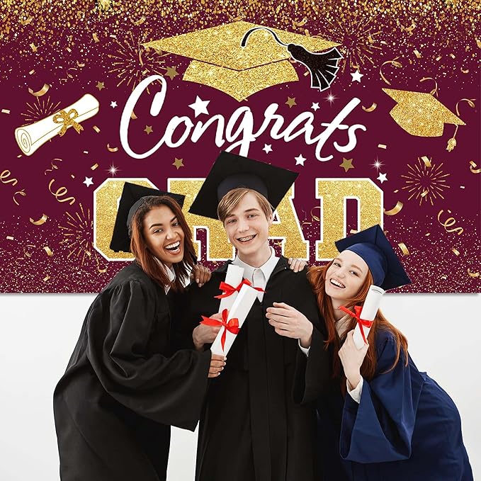 Graduation Party Decorations - Maroon Gold Congrats Grad Class of 2026 Backdrop Banner Large Sign Wall Decorations Photography Background Party Supplies for 2026 Graduation Party Decorations