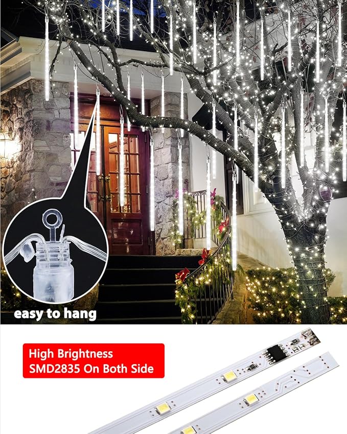 iBaycon 20 Tubes 640 LED Meteor Shower Rain Lights, 15.7 inches Cascading Icicle Lights Waterproof Outdoor, Connectable Falling Raindrop Light with Timer for Holiday Party Christmas Decorations