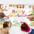 Happy Easter Giant Coloring Poster Large Easter Party Tablecloth for Kids, DIY Truck, Eggs,Rabbits, Chickes, Letters, Coloring Party Activity Poster & Table Cover,53x33 inches Jumbo Banner