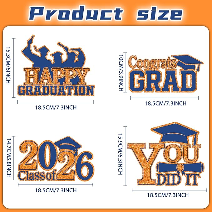 4Pcs Graduation Decorations Class of 2026 Wood Table Centerpieces Congrats Grad Wooden Sign Graduation Table Toppers Congratulate Tiered Tray Decor for 2026 Graduation Party(Orange-Blue)