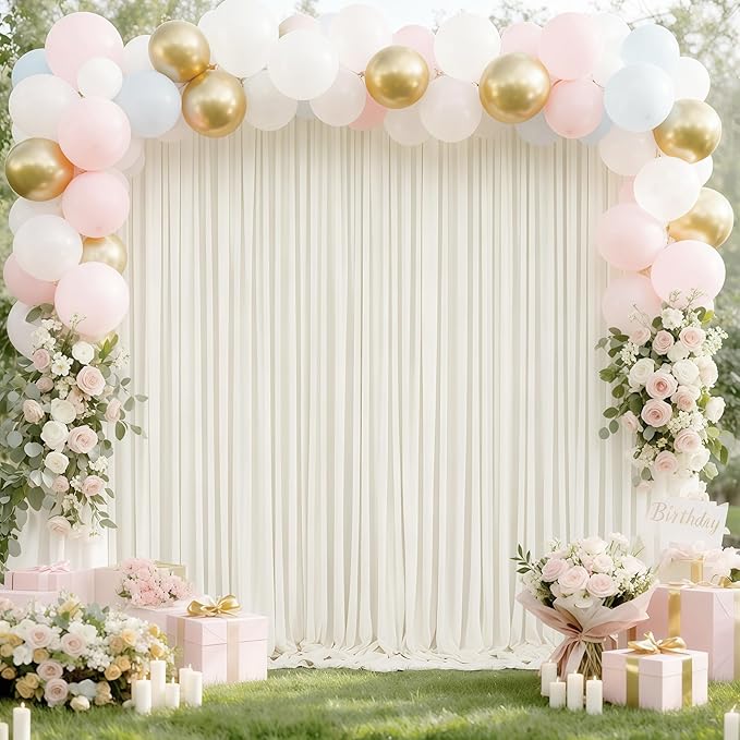 Beige Backdrop Curtains-Wrinkle-Free Polyester Photography Drapes Party Curtain Background for Baby Shower Wedding Decorations- 8 X10FT (Beige)