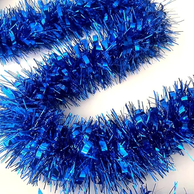 33Ft Christmas Tinsel Garland Shiny Thick Tinsel Xmas Tree Decorations Metallic Twist Foil Garland for New Year Parties Birthday Party Parade Floats Halloween Indoor Outdoor Supplies - Blue