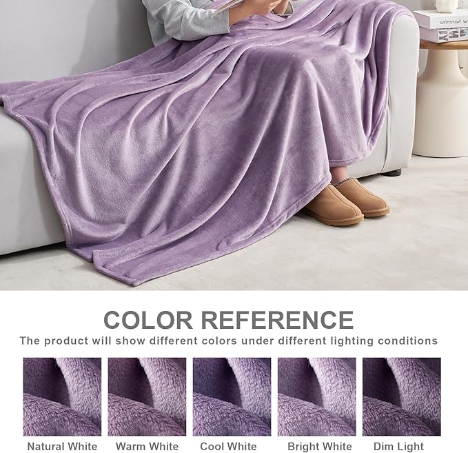 Hansleep Fleece Fog Purple Full Blanket, Super Soft Flannel Fuzzy Plush Cozy Blanket for All Seasons, Fog Purple, Full 84x90 Inches