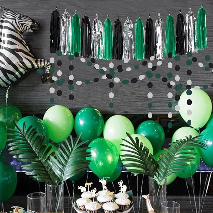 Black-Green Silver Party-Decorations Garland Streamers - 52Ft Graduation 2025 Hanging Paper Banner, Soccer Party Supplies Men Boys Birthday Spring Summer Jungle Theme Decor Backdrop Bunting Panduola