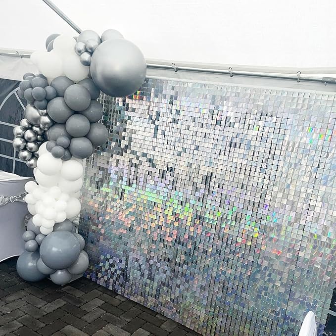 Shimmer Wall Backdrop - 24pcs Decorations Panel | Wedding, Birthday, Anniversary, Engagement & Bridal Shower Party Decor Panel (Silver)