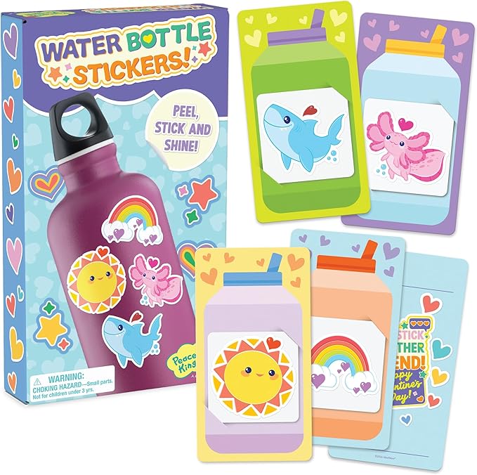 Peaceable Kingdom Valentine's Day Gift for Kids, Fun Party Favors for Classroom, Goodie Bag Stuffers - 28 Water Bottle Sticker Valentines