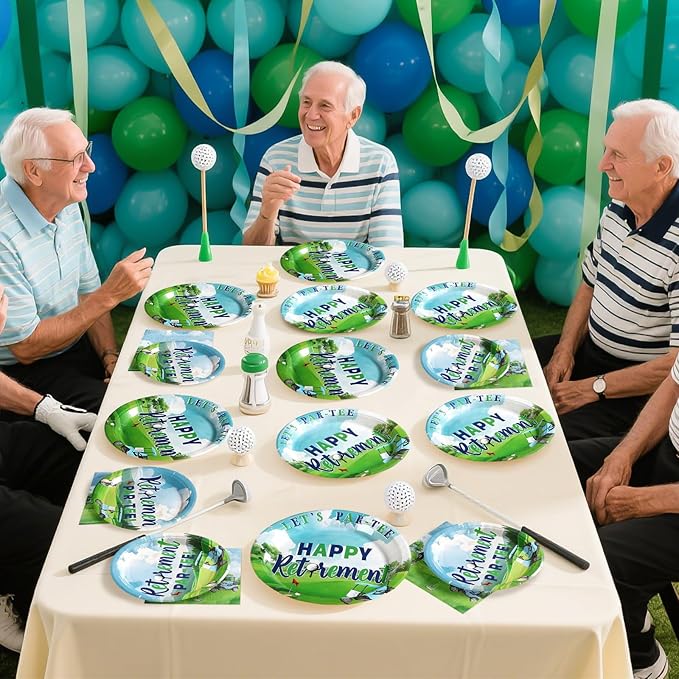 96Pcs Golf Retirement Party Decorations Sport Happy Retirement Plates and Napkins Tableware Set Golf Retire Decorations Favor for Men Golfers Lover Going Away Partee Farewell Party Supplies Serves 24