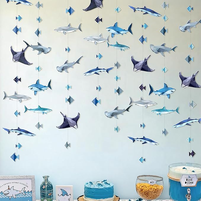 Cheerland Shark Party Decorations Shark Week Decorations Garland Backdrop Birthday Decor Under the Sea Animals Ocean Nautical Summer Fish Theme Hanging Streamers for School Classroom Bday Supplies