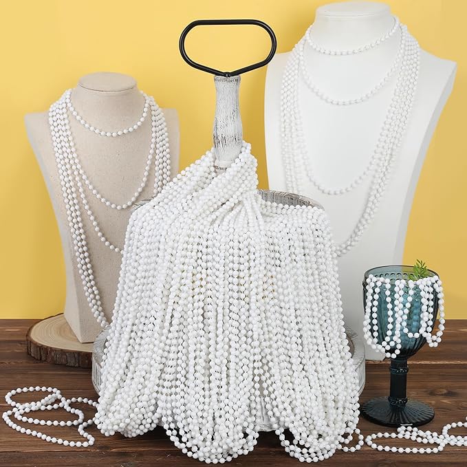 24PCS Bead Necklace, White Beaded Necklace Party Favors Bulk, 33" Mardi Gras Beads Necklaces, Festival Parade Throw Accessories for Mardi Gras Wedding Birthday Celebrations Decorations