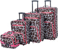 Rockland Fashion Softside Upright Luggage Set, Telescoping Handles, Pink Giraffe, 4-Piece (14/19/24/28)