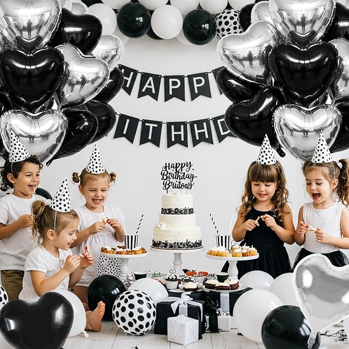 TONIFUL 30Pcs 18 Inch Black Silver Balloons Black Silver Heart Shape Foil Mylar Banners Decoration for Birthday Valentine's Day Wedding Bridal Shower Anniversary Engagement Party Supplies