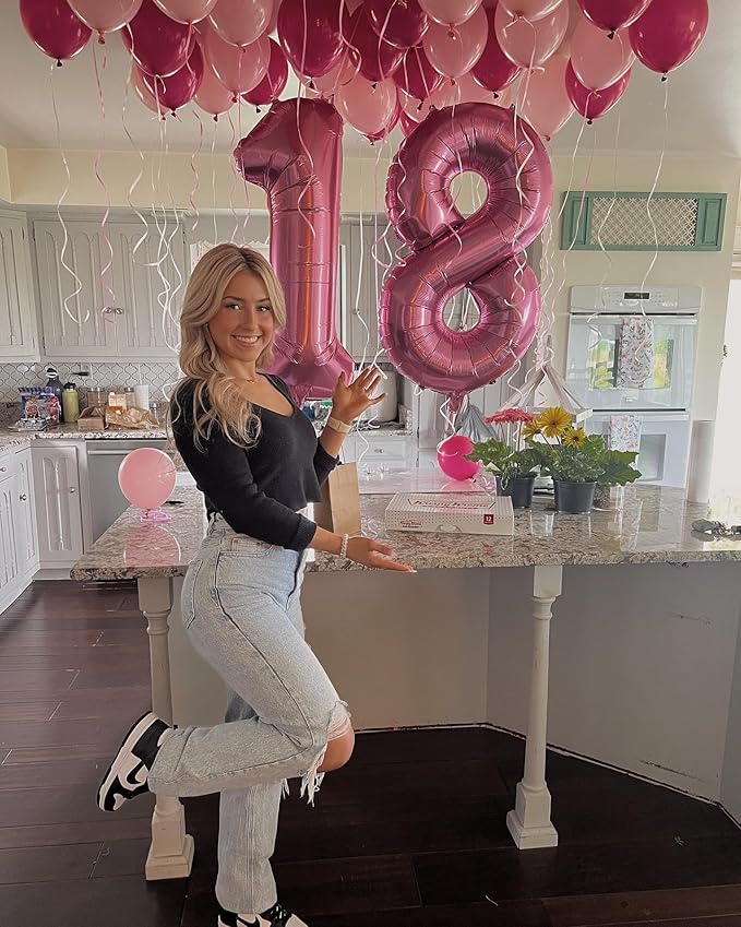 40 Inch Pink 1 Balloon for First Birthday, 1st Number Balloons Birthday Decorations for Girl Kids Toddler Baby, One Giant Number 1 Balloon