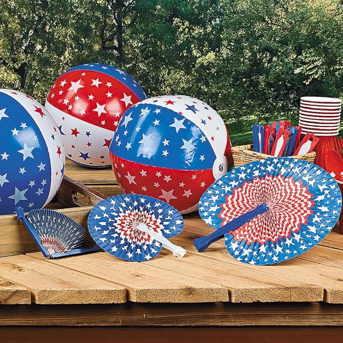 Fun Express 4th of July Decorations Paper Fans 12 Pack - Red White and Blue Patriotic Decor Hand Fans Foldable for Fourth of July Party Supplies | USA Americana Decor for Indoor Outdoor Celebrations