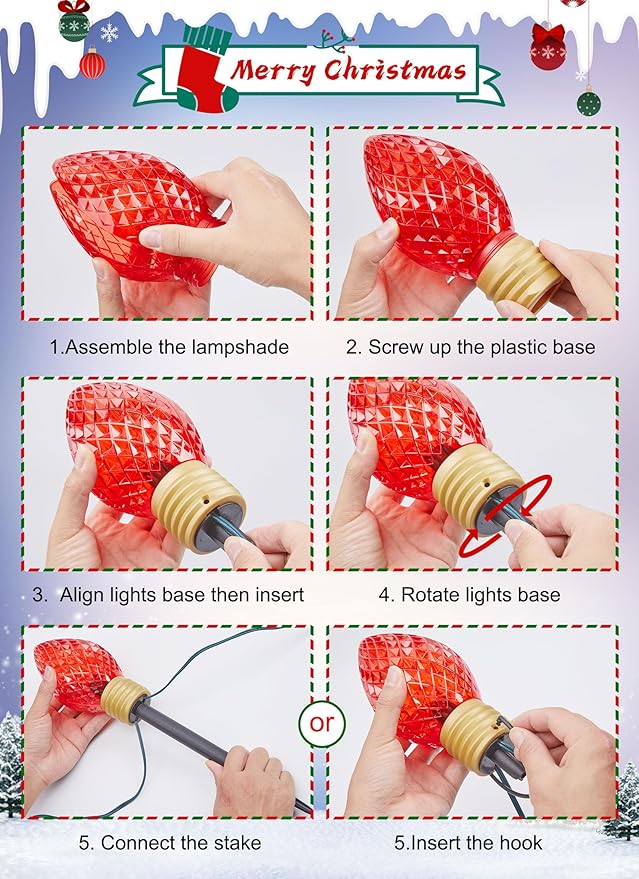 Minetom Strawberry C9 Christmas Jumbo Lights, 2 Pack 10.5 Feet 5 Multicolor Bulb Christmas Pathway Lights Outdoor C7 Light Covered Jumbo Multicolor Light Bulb Decorations for Lawn Outside