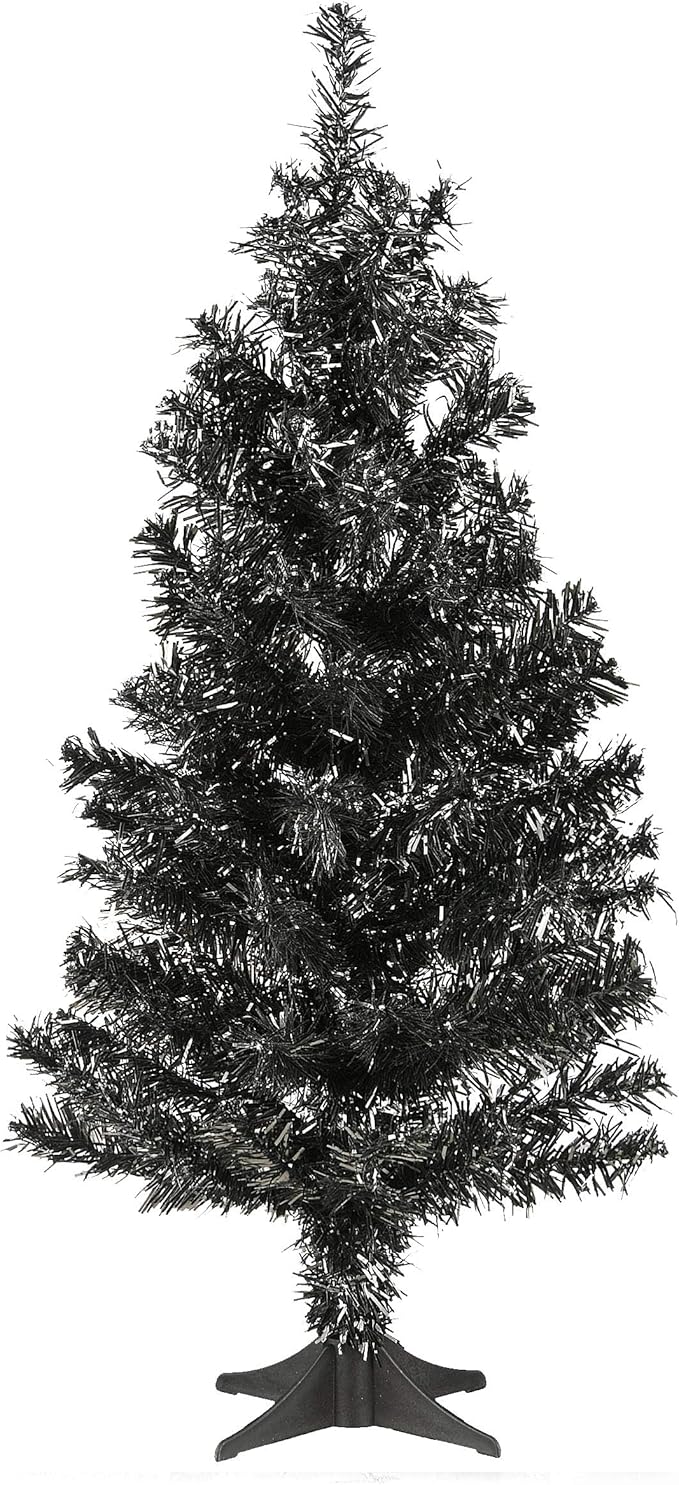 National Tree Company Tinsel Tree, Black, Halloween Collection, 24 in