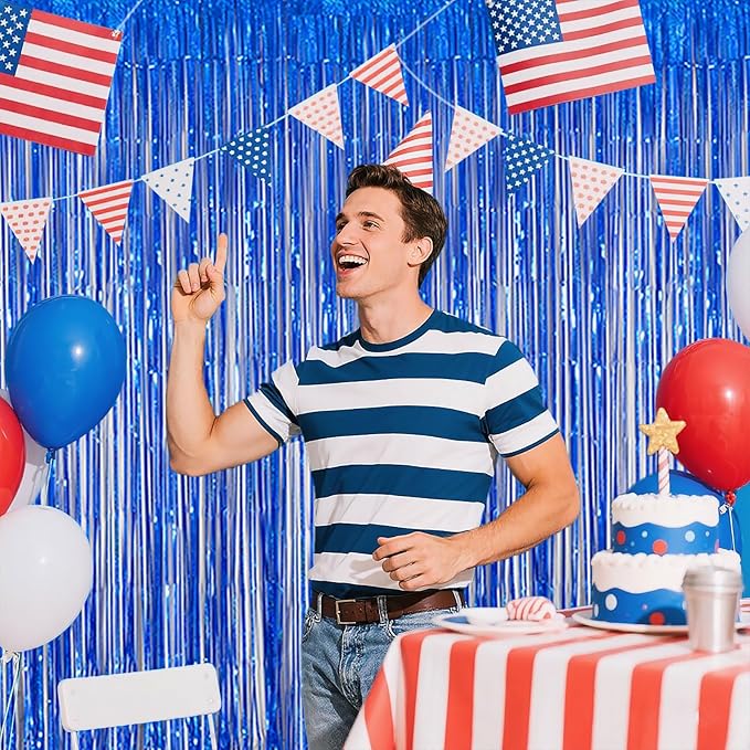 Navy Blue Foil Fringe Backdrop for Party Wall Decorations, Streamer Birthday Photoshoot Background - 3.28 x 6.56ft Tinsel Curtains for Doorway, Baby Shower & Wedding