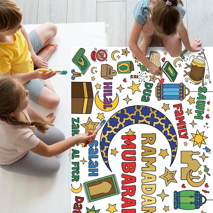 OHOME Ramadan Giant Coloring Poster/Tablecloth - Ramadan Decorations for Home,Kids Eid Crafts Games Activities Toys Decor Party Decor for Classroom School