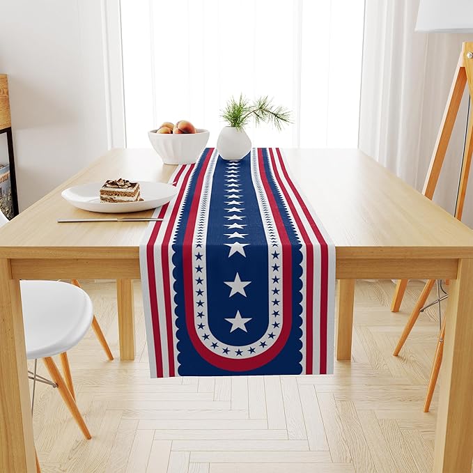 OHOME 4th of July Decorations - Patriotic USA Stars Table Runner for Home | Memorial Day Decorations - 250 America Anniversary Fourth of July Accessories Decor Party Supplies Indoor Outdoor