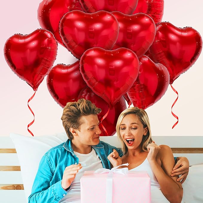 Red Heart Balloons, 20 Pcs18 Inch Heart Shape Foil Balloons Love Balloons for Valentines Day Decorations, Galentines Balloons for Birthday Wedding Anniversary Party Decors