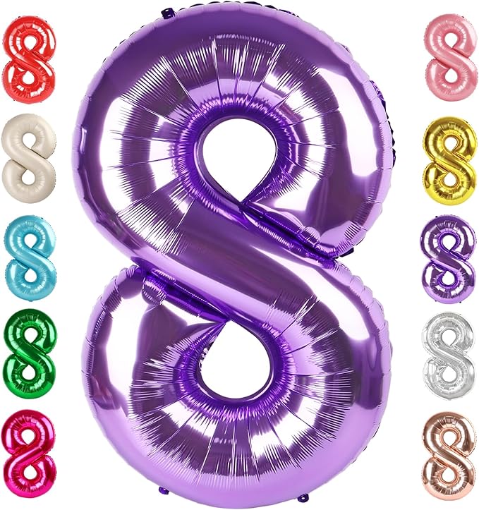 40 Inch Number 8 Balloon, Purple 8 18 28 80 Birthday Balloons for Men Boys, 8th Birthday Decorations Party Supplies, Wedding, Graduations