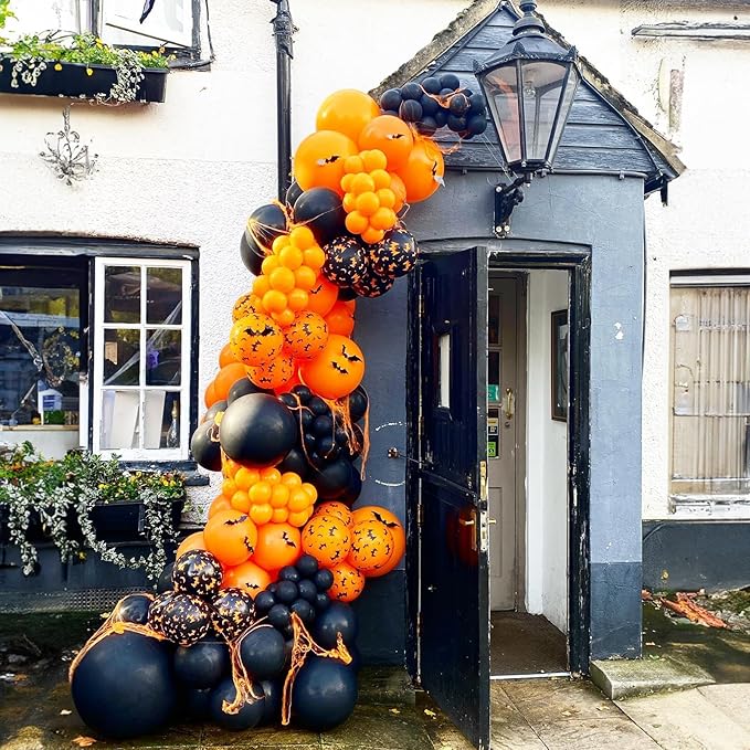 Halloween Balloon Arch Garland Kit, 126Pcs Black and Orange Balloons with BOO Pumpkin Bat Foil Balloons Eyeball Balloon Spider Web for Kid Halloween Birthday Party Decorations Indoor Outdoor