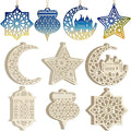 36PCS Wooden Ramadan Decorations Eid Islam Mubarak Ornaments Mubarak Hanging Hollow Pendant to Paint, DIY Blank Unfinished Wood Moon Cutouts Crafts Hanging Al Adha Star Lantern for Muslim Festive