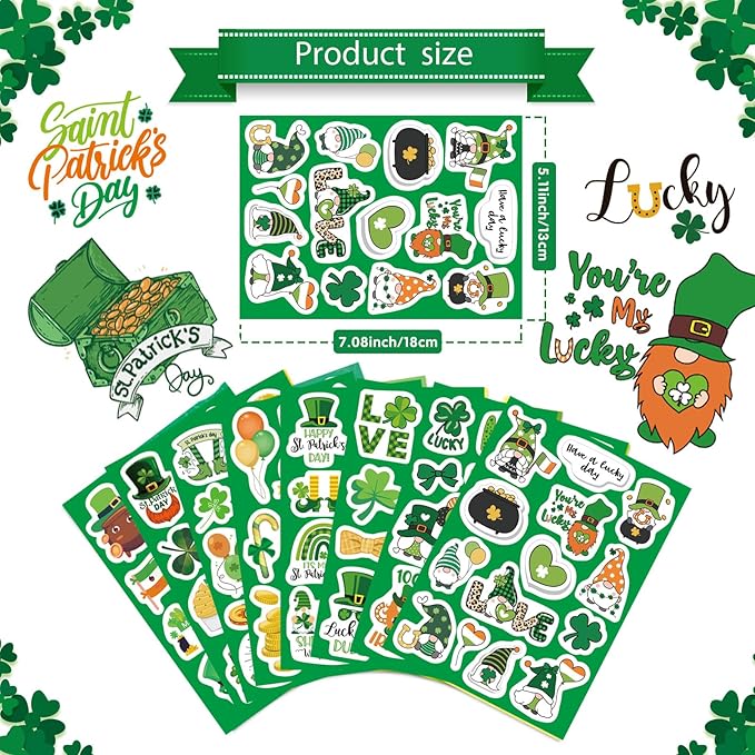309PCS St. Patrick's Day Theme Stickers Shamrock Stickers for Kids Irish St. Patrick's Day Craft for Toddlers Teachers Classroom Home Favor Gift Supplies