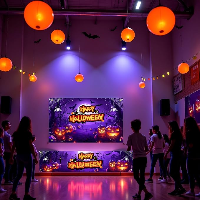 Large Halloween Party Banner and Backdrop for Indoor & Outdoor, Yard Garden Halloween Decorations & Party Supplies(Purple)