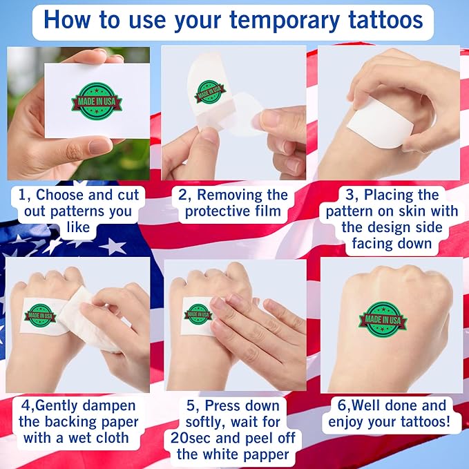 4th of July Temporary Tattoos Luminous 4th of July Decorations Favors Party Supplies Accessories American USA Independence Day Memorial Labor Day Fourth of July Red White Blue Glow in Dark Patriotic