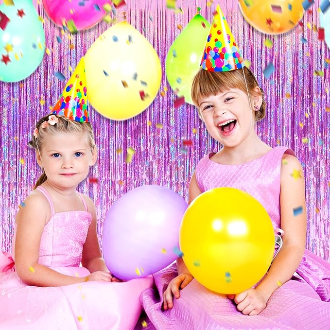 3 Pack Pink Foil Fringe Curtain Backdrop, 3.28Ft x 8.2Ft Metallic Tinsel Foil Fringe Streamer Curtains for Photo Booth, Mother's Day, Easter, Birthday, Wedding Party Decorations