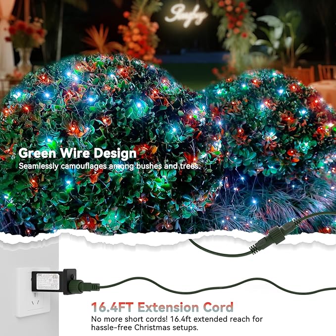 LitHome 21FT x 5FT Christmas Net Lights Outdoor, 360 LED Red White Bush Lights 8 Modes, Connectable Waterproof Valentines Net Mesh Light Dark Green Wire for Bushes Shrubs Holiday Valentine's Day Decor