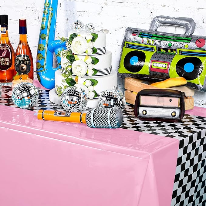 Irenare Car Birthday Party Supplies Racing Decorations 50s Party Tablecloth Racetrack Table Runner Table Covers for Kids Boy Car Theme Birthday Decor, 54 x 108 Inch(Pink,3 Sheets)