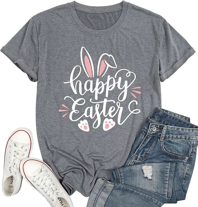 LAZYCHILD Women Easter Teacher Shirts: Funny Treat All with Kindness T-Shirt Bunny Rabbit Tee Tops