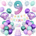 9th Mermaid Birthday Decoration,Metallic Purple Pink Green Blue Latex Balloons for Girls Party Decoration Number 9 Seashell Foil Balloons Banner Cake Topper Sea Decorations 9 Year Old Decor