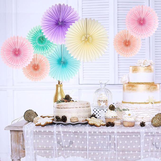 ANSOMO Pastel Rainbow Paper Fans Party Decorations Colorful Ice Cream Easter Macaron Wall Hanging Light Pink Blue Purple Mint Peach Ivory Décor Birthday Wedding Bridal Baby Shower Classroom Supplies