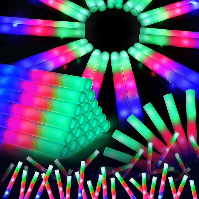 72PCS Foam Glow Sticks, Foam Light Up Sticks with 3 Modes Colorful Flashing, Glow Sticks for Wedding, Glow Stick Bulk Party Pack for Wedding, Raves, Concert, Camping, Carnival