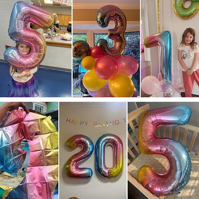 Smlpuame 40 Inch Rainbow Number 100 Balloon, Large Foil Mylar Balloons for 100th Birthday 100 Year Old Party Celebration Decorations Supplies, Digital Balloons for Wedding Anniversary Events Decora