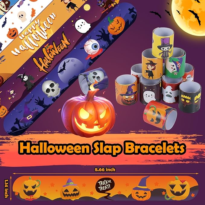 Halloween Slap Bracelets 36 PCS Bulk Halloween Party Favors for Kids Pumpkin Ghost Snap Bracelet Party Supplies Goodie Bag Fillers Stuffers Student Classroom Prizes Toys Halloween Gifts for Girls Boys