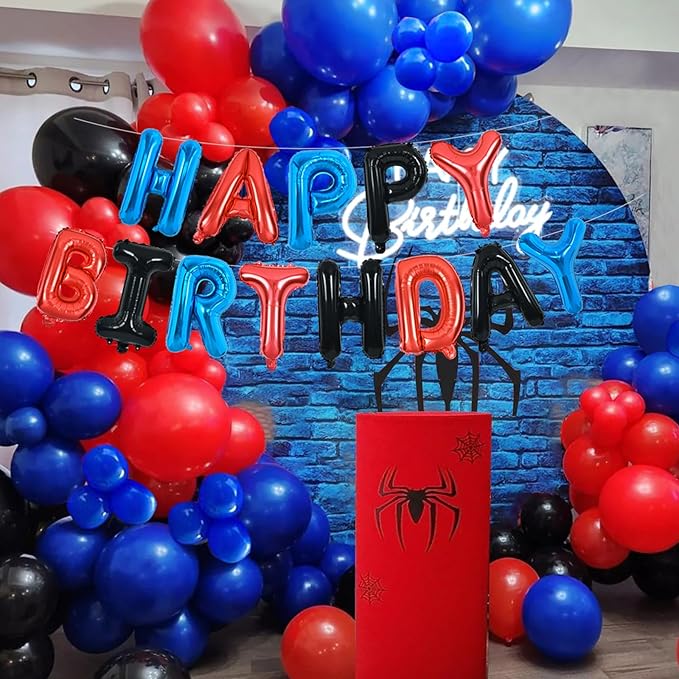 TONIFUL Happy Birthday Balloons with Ribbon Straw, 16 Inch Mylar Letters Birthday Sign Banner Bunting Reusable for Girls Boys Kids & Adults Party Decorations Supplies（Blue Red Black）