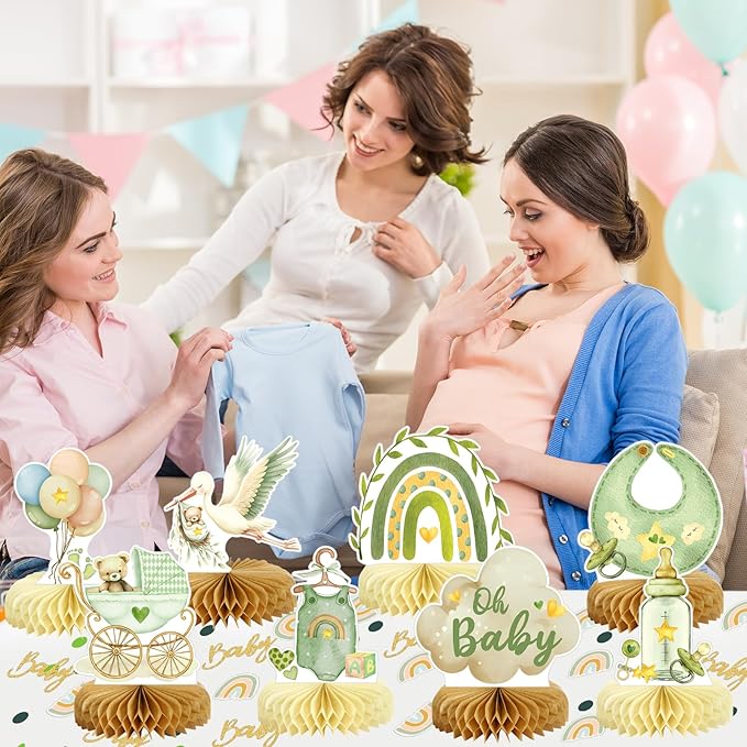 8Pcs Bear Baby Shower Decorations Honeycomb Centerpieces for Boy, Confetti Baby Shower Table Decorations Birthday Party Table Centerpieces Toppers Party Decor (Green)